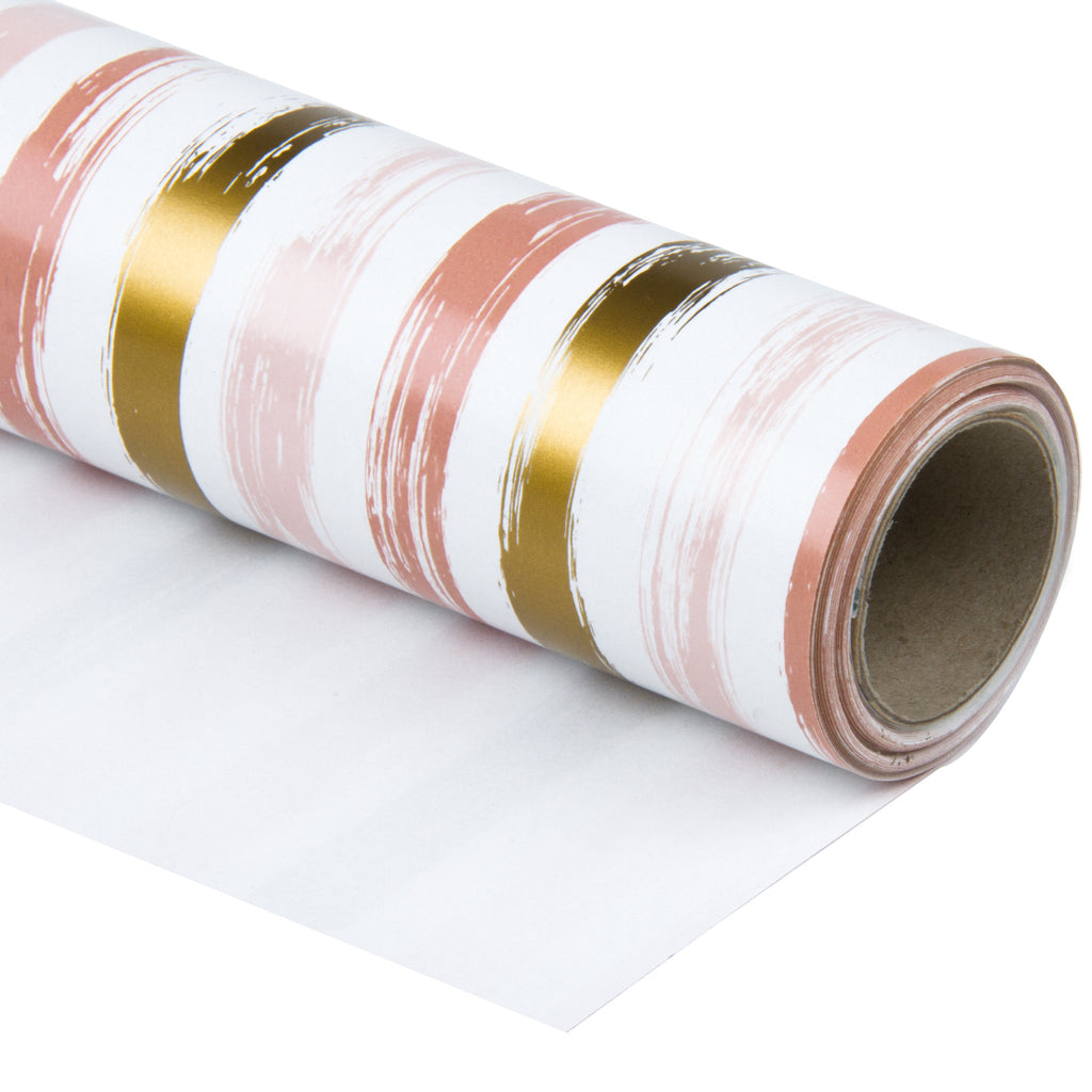 Wrapaholic Pink and Gold Lines Print Gift Wrapping Paper Roll