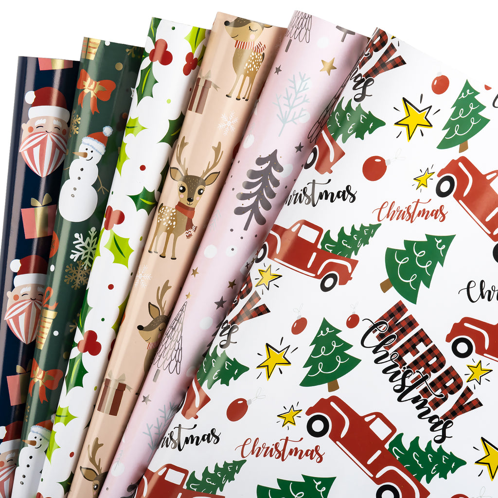 RETRO Santa Claus Holly Christmas Wrapping Paper, Rolled Sheets