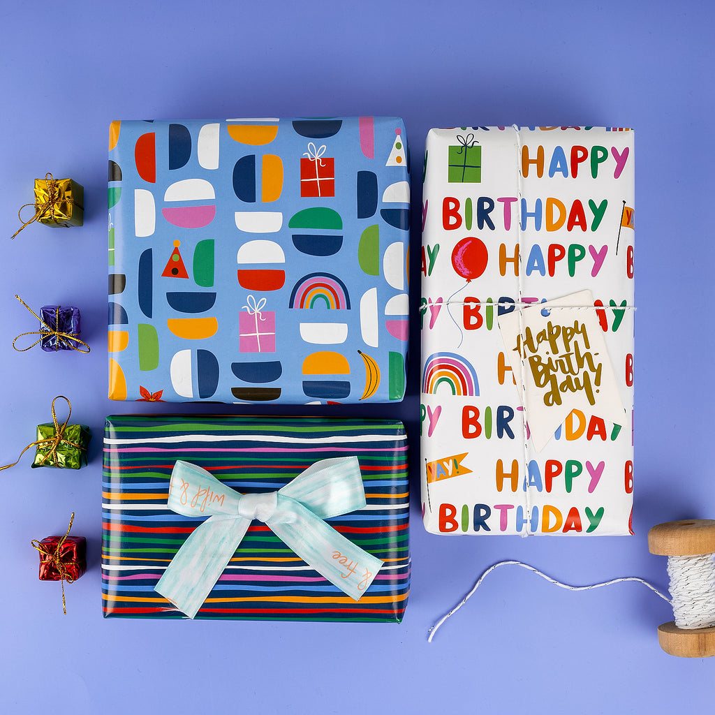 Birthday Gift Wrap Paper Flat Sheet 4pcs/Pack Gift Hat – WrapaholicGifts