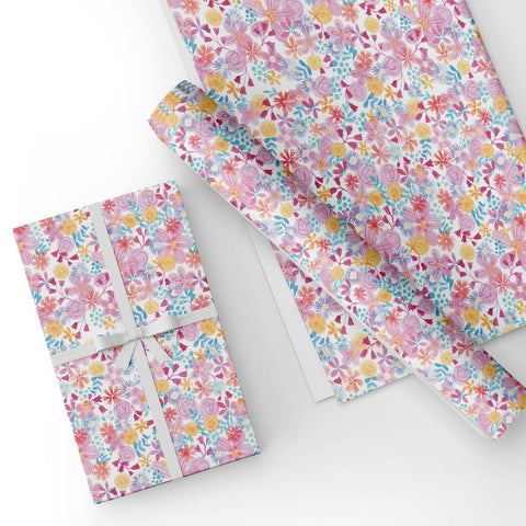 Custom Flat Wrapping Paper for Birthday, Spring, Holiday, Her - Warm Colored Flower Bloom Wholesale Wraphaholic