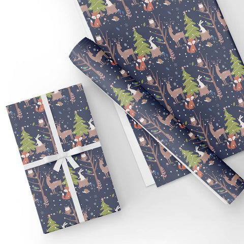 Custom Flat Wrapping Paper for Halloween, Birthday, Holiday, Party, Kids - Jungle Dark Blue Wholesale Wraphaholic