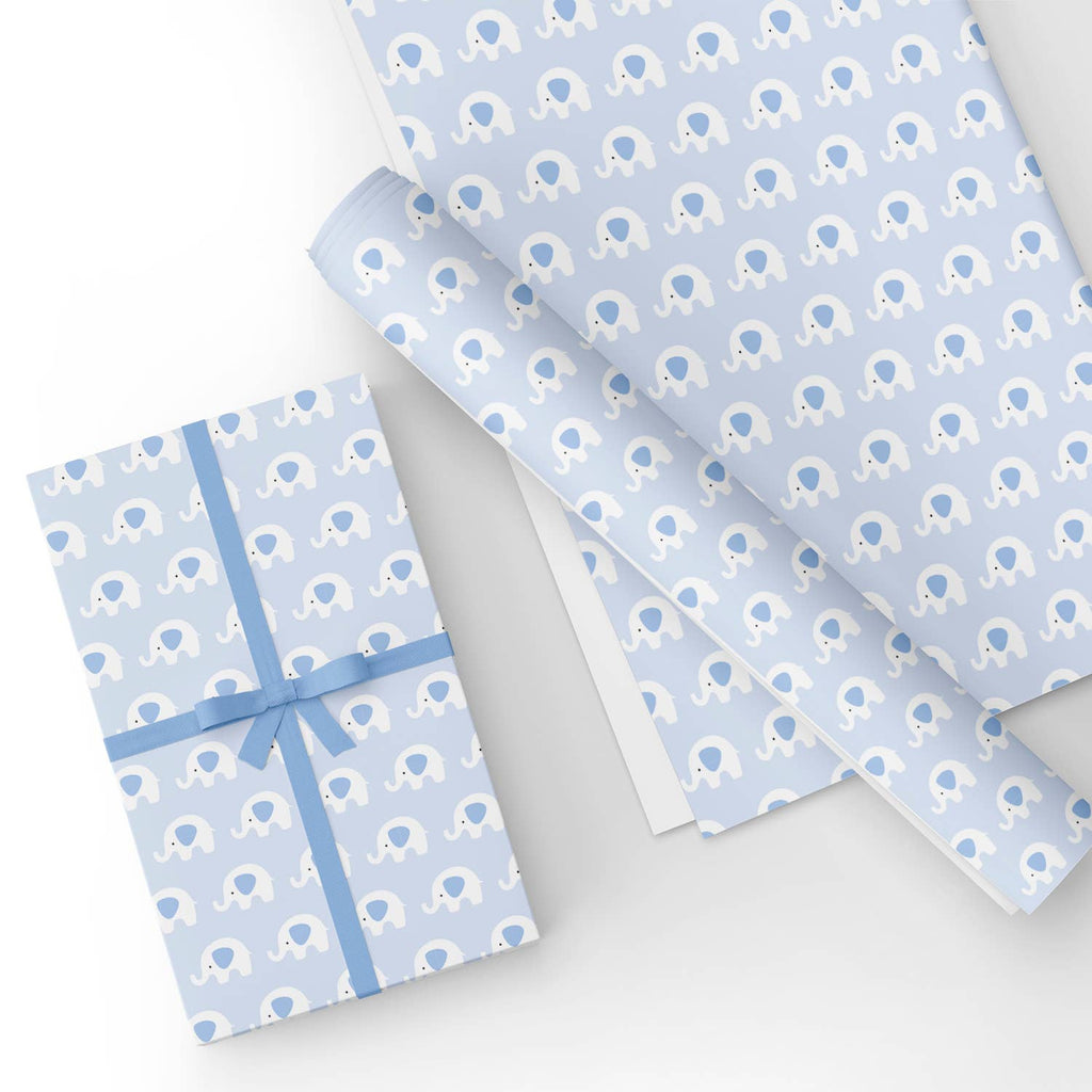 Custom Flat Wrapping Paper for Baby Shower, Birthday, Boy - Baby Blue  Elephant