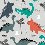 Custom Flat Wrapping Paper for Kids, Boys Brithday Party - Colorful Dinosaur on Grey Wholesale Wraphaholic