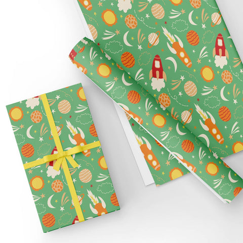 Custom Flat Wrapping Paper for Kids, Boys & Girls Birthday, Party  - Space Rockets Wholesale Wraphaholic