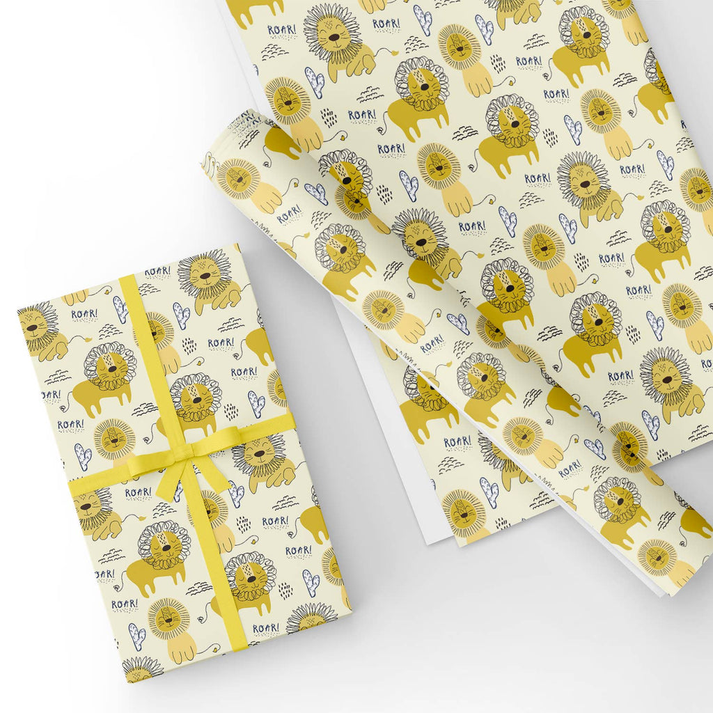 Custom Flat Wrapping Paper for Birthday, Baby Shower, Party, Boy - Cute  Roar Baby Lion