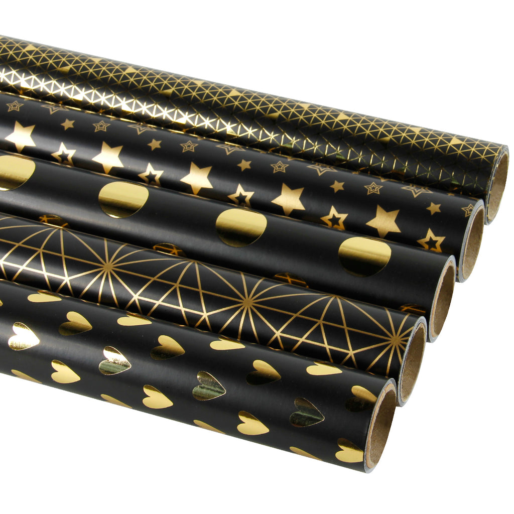 Wrapaholic Black & Gold Foil Gift Wrapping Paper - 5 Rolls/ Set