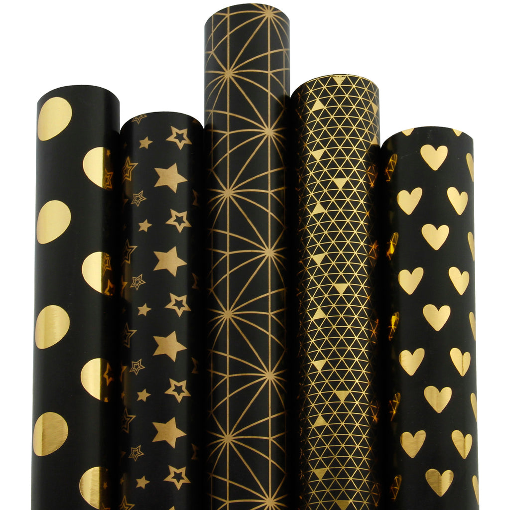 Wrapaholic Black & Gold Foil Gift Wrapping Paper - 5 Rolls/ Set –  WrapaholicGifts