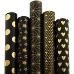 Wrapaholic-Gold-Foil-Printing-Gift-Wrapping-Paper-Roll-5 Rolls-Set-Black-1