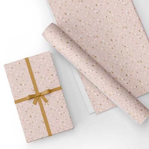 Custom Flat Wrapping Paper for Wedding, Baby Shower, Birthday, Holiday - Pink Terrazo Wholesale Wraphaholic
