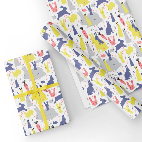Bunny Cat Happy Flat Wrapping Paper Sheet Wholesale Wraphaholic