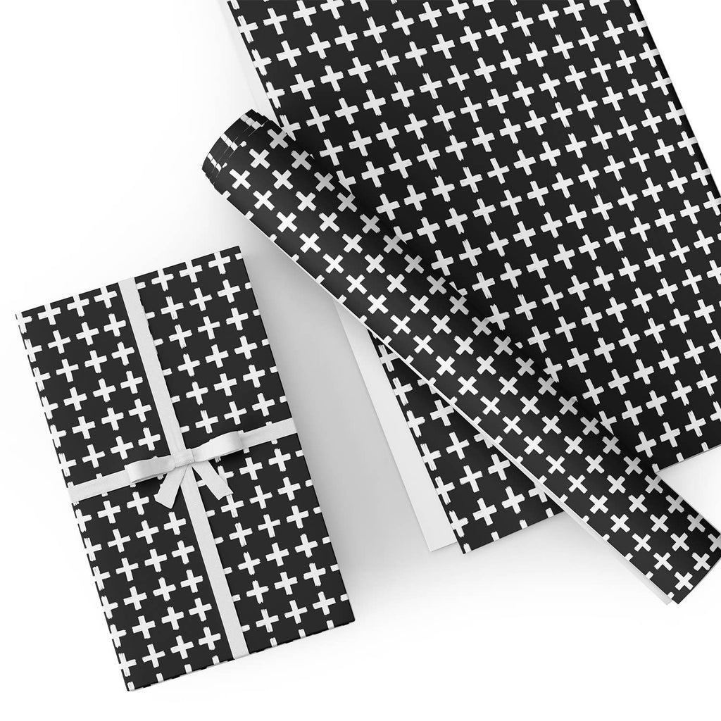 Black Wrapping Paper Roll - Black and White Pattern with Cut Lines for  Birthday
