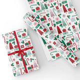 Custom Flat Wrapping Paper for Christmas - Red & Green Xmas Tree and Gift Wholesale Wraphaholic