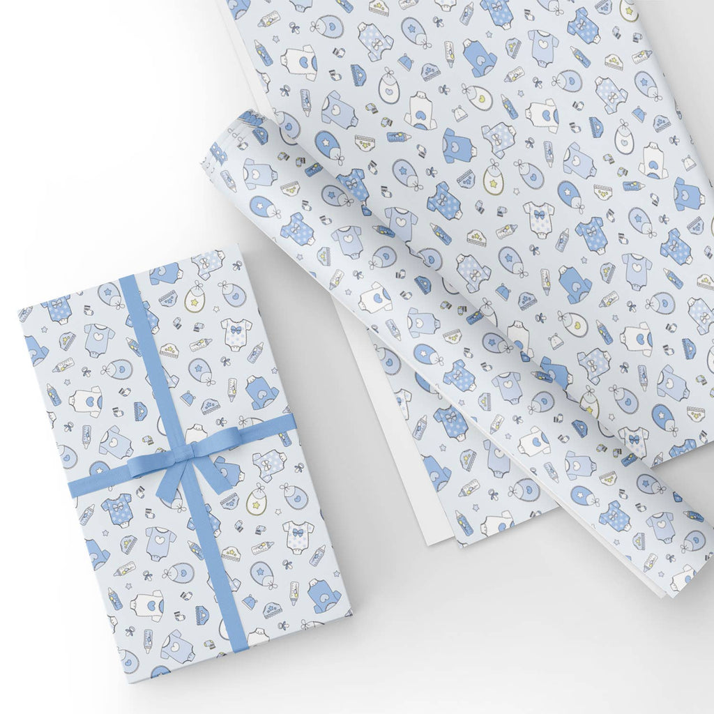 Custom Flat Wrapping Paper for Baby Shower, Birthday, Boy - Baby Blue
