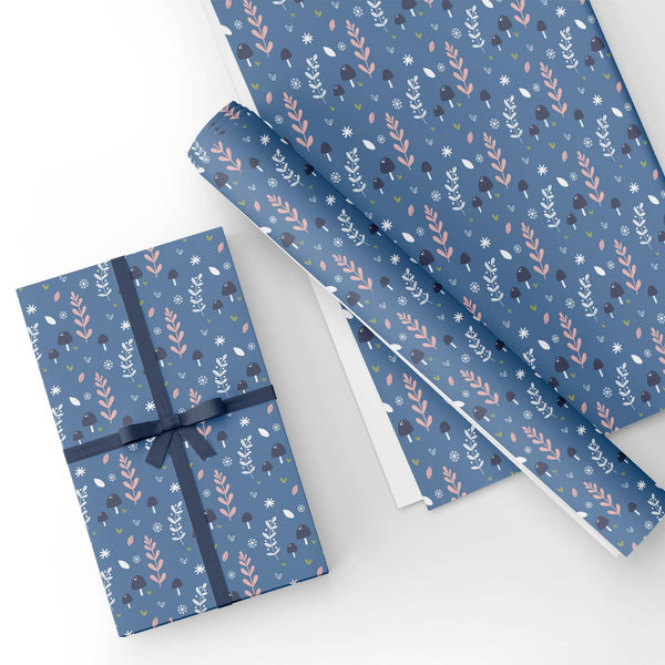 WOODLANDS MUSHROOMS Roll of THREE Wrapping Paper SHEETS (19x27) - THE  BEACH PLUM COMPANY