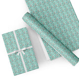 Custom Flat Wrapping Paper for Wedding, Spring, Summer, Holiday and Special Occasion - Floral Bud in Cyan Wholesale Wraphaholic