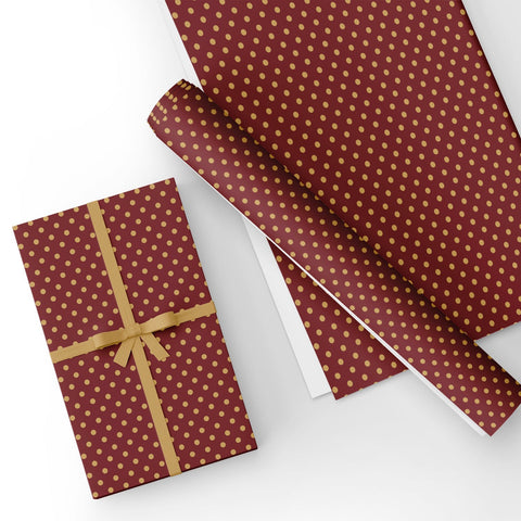 Custom Flat Wrapping Paper for Christmas, Holiday, Party, Birthday - Gold & Red Polka Dots Wholesale Wraphaholic