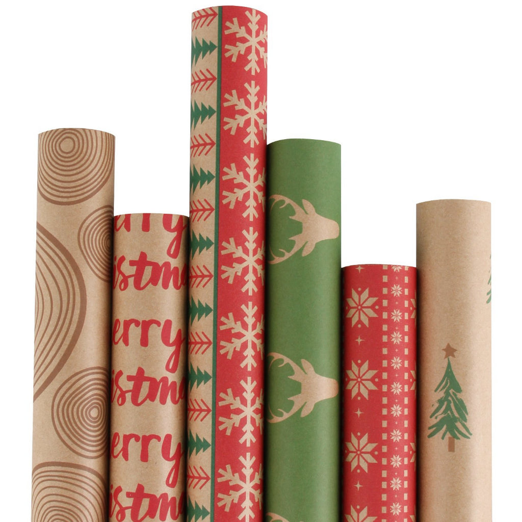 Christmas Wrapping Paper - Vintage Red Green Xmas Tree Holiday Kraft  Present Wrap Paper