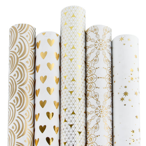 Doves Of Peace Shimmer Gold Foil Floral Pattern Wrapping Paper Sheets -  Moodthology Papery