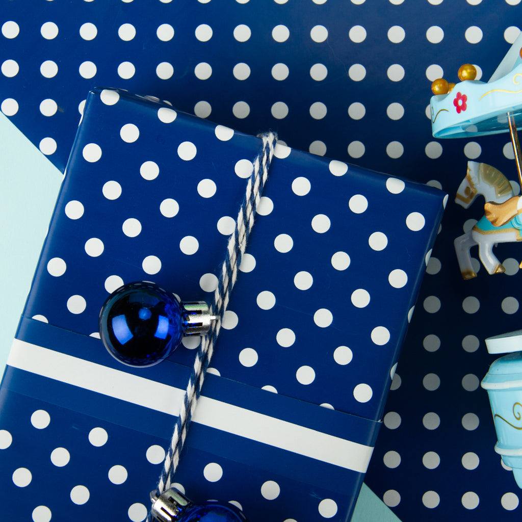 Gift Wrap - Classic Blue Polka Dot Reversible Paper