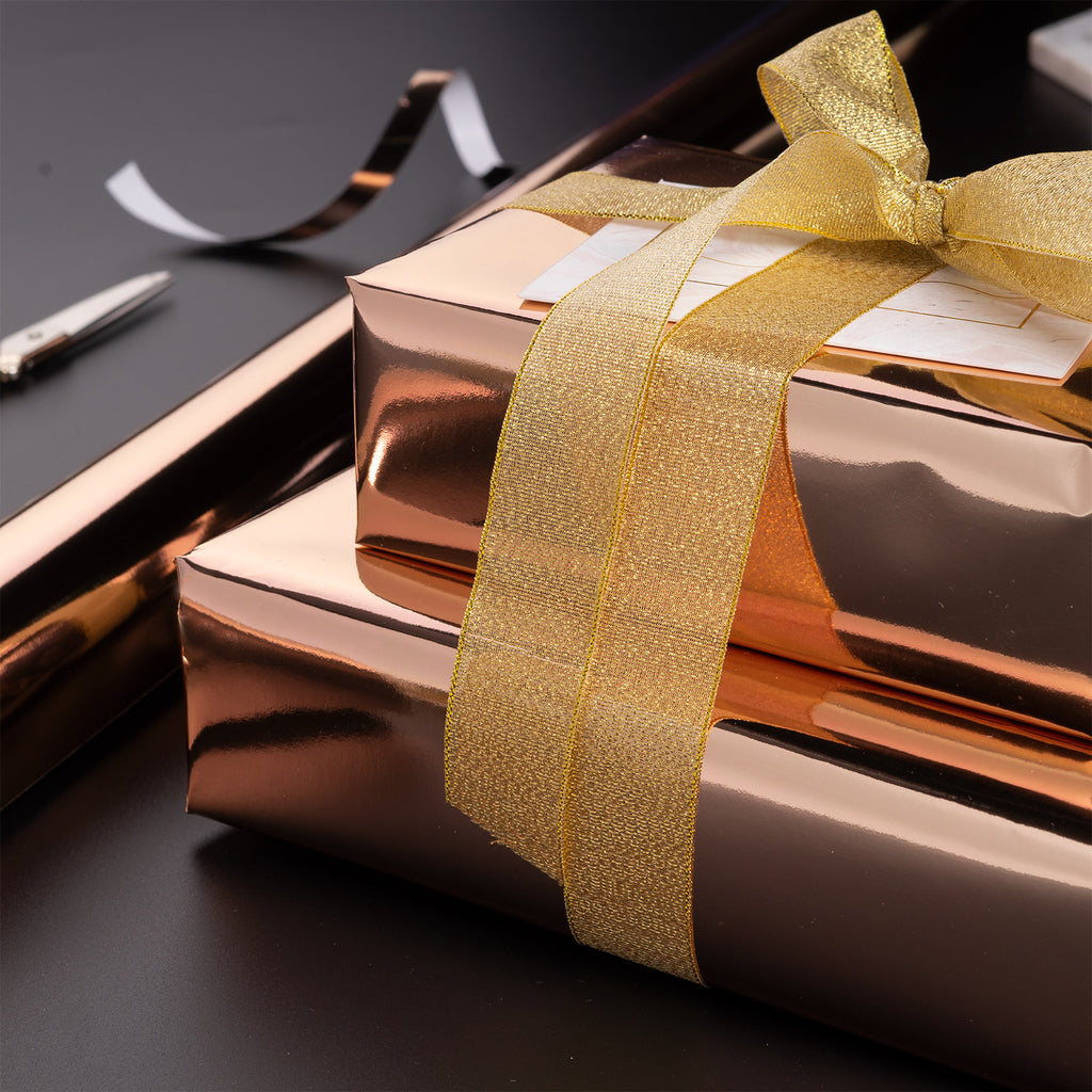 Pack of 1, Metallic Rose Gold Wrapping Paper Roll, 24 x 833' For Party,  Holiday & Events 
