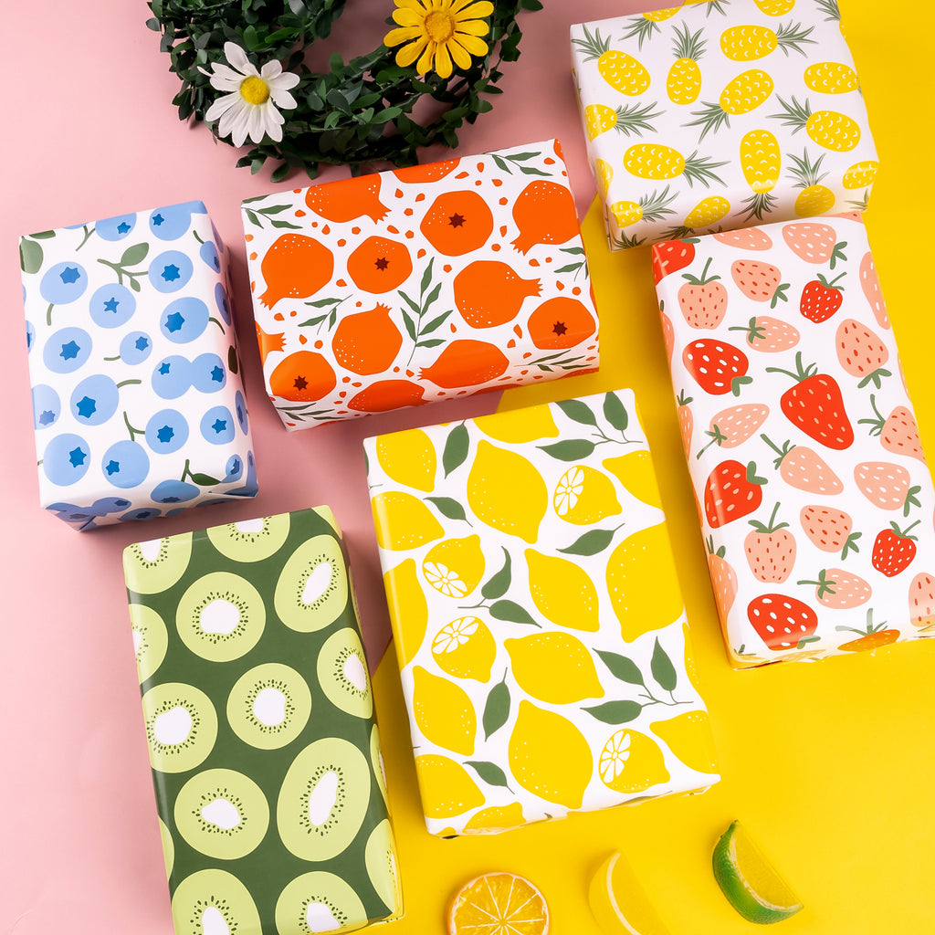 Summer Fruit Gift Wrap Paper Flat Sheet 6pcs/Roll Kraft – WrapaholicGifts