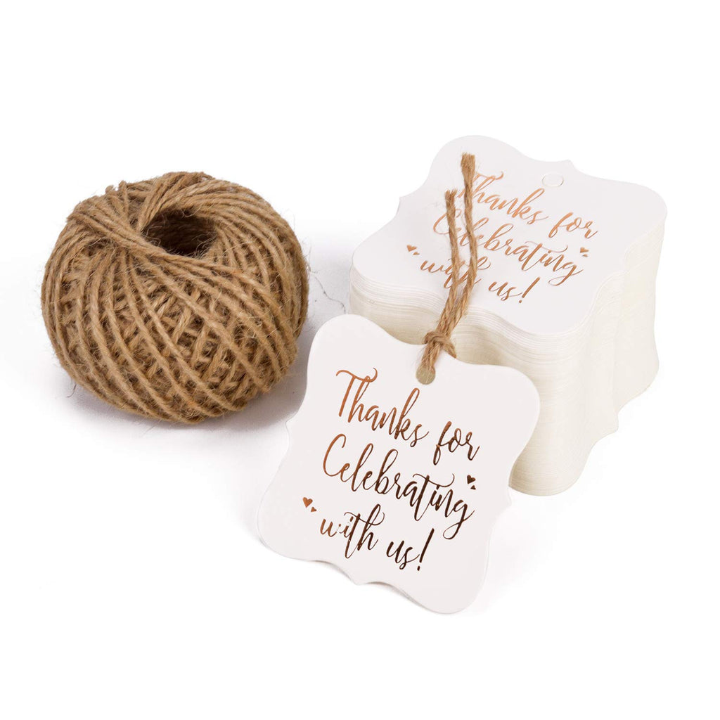 100pcs Gift Tags Thanks For Celebrating with Us with Jute Twine –  WrapaholicGifts